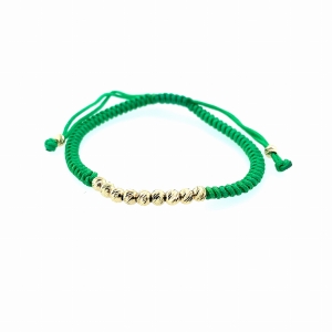 Złota bransoletka kulki 11/4 zielony sznurek pr585
