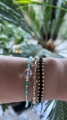 Złoty choker bransoletka z kryształem i amazonitem kulki próby 585