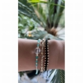 Złoty choker bransoletka z kryształem i amazonitem kulki próby 585