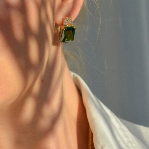 Złoty cudowny komplet szmaragdowa cyrkonia próby 585