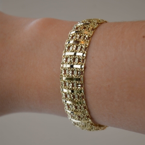 Złota bransoletka krateczka diamentowana 15 mm próby 585