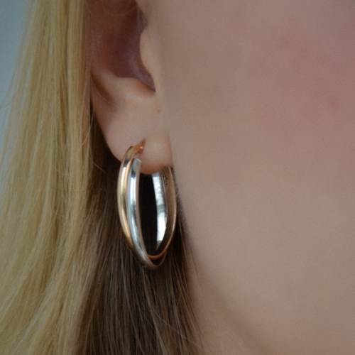 Złote kolczyki owalne koła z białym 31 x 18 mm 585