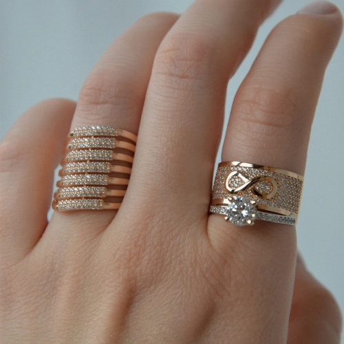 Złoty piękny szeroki pierścionek rose gold  próby 585