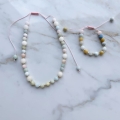 Złoty zestaw choker bransoletka z morganitem i jadeitem próby 585