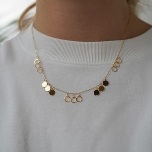 Złoty choker z monetkami i okręgami próby 585