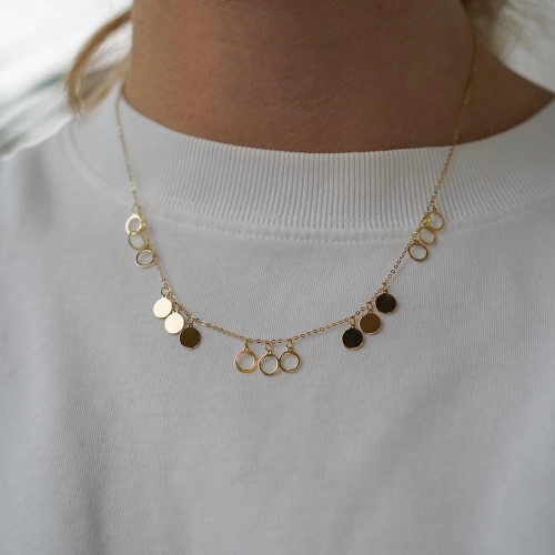Złoty choker z monetkami i okręgami próby 585