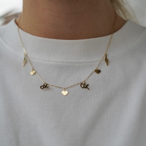 Złoty choker z motywem LOVE buziaki XOXO próby 585