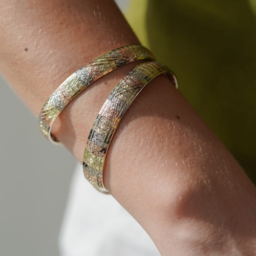 Złota bransoletka Kleopatra Tricolor 7 mm próba 585