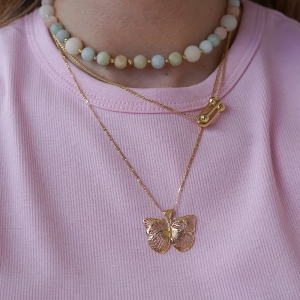 Złoty zestaw choker bransoletka z morganitem i jadeitem próby 585