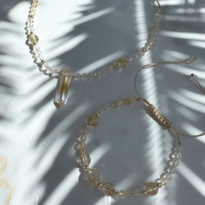 Światło działania Choker i bransoletka z cytrynem złoto 585