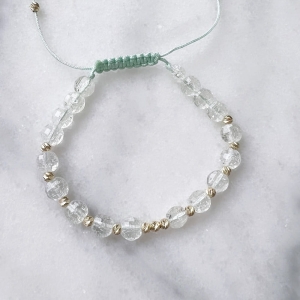 Złota bransoletka z zielonym kryształem handmade 585