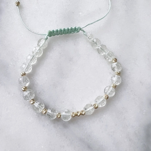 Złota bransoletka z zielonym kryształem handmade 585