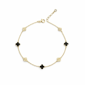 Złota bransoletka Clover Mini z onyksem próby 585