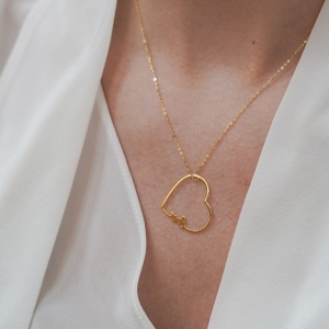 Złoty naszyjnik serce z napisem love próba 585