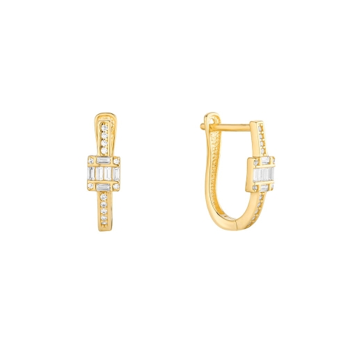 Złote kolczyki z cyrkoniami bagietami próba 585