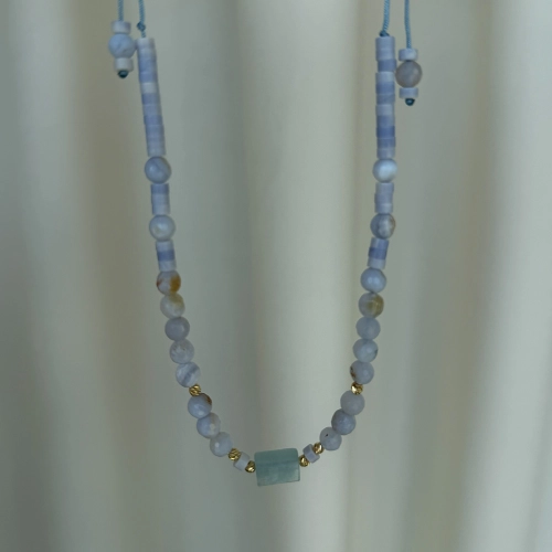 Zestaw chalcedon i akwamaryn ze złotem 585 Blue Calm