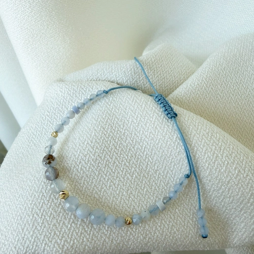 Zestaw chalcedon ze złotem 585 Soft Blue