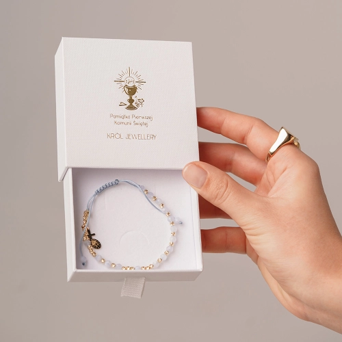 Złota dziesiątka różańca 585 z chalcedonem Grace Prayer