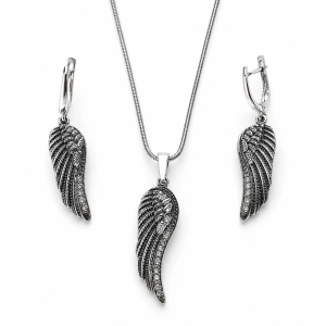 Srebrny komplet 925 skrzydła z cyrkoniami Angel Wings