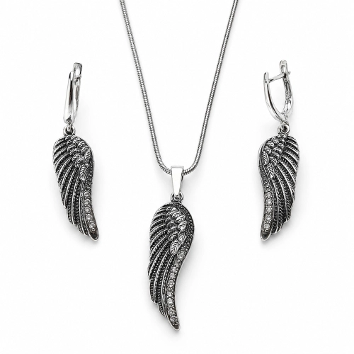 Srebrny komplet 925 skrzydła z cyrkoniami Angel Wings