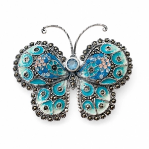 Srebrna broszka 925 motyl z błękitną emalią Blue Butterfly