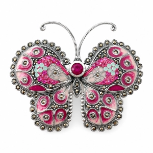 Srebrna broszka 925 motyl z emalią i turmalinem Butterfly Bloom