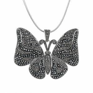 Srebrna broszka 925 motyl z markazytami Butterfly Antique