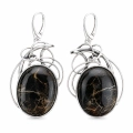Srebrne kolczyki 925 z czarnym agatem Black Stone Natura