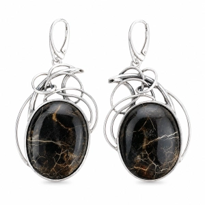 Srebrne kolczyki 925 z czarnym agatem Black Stone Natura