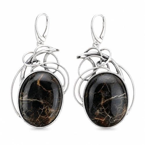 Srebrne kolczyki 925 z czarnym agatem Black Stone Natura