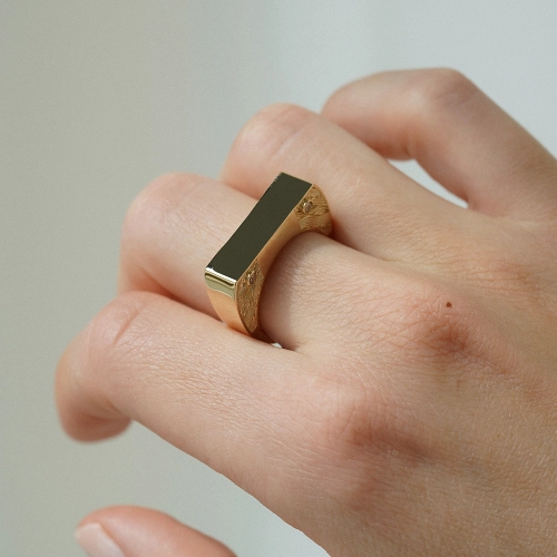 Złoty pierścionek 585 geometryczny z cyrkoniami Modern Edge