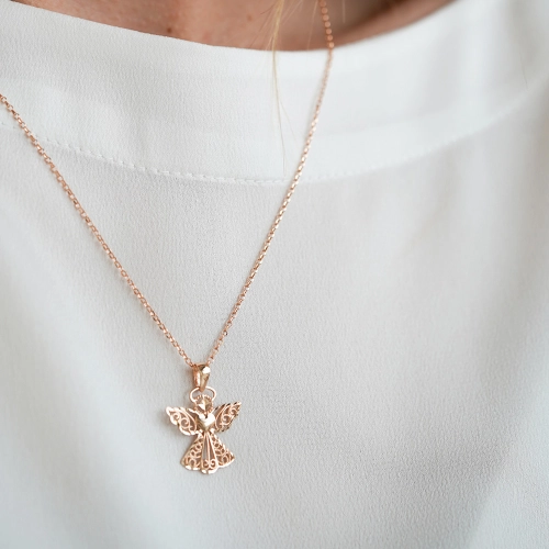 Łańcuszek z aniołkiem z różowego złota próby 585 Angel Rose
