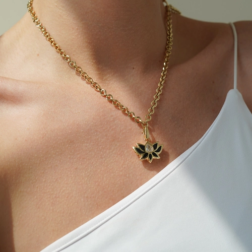 Złoty naszyjnik Lotus Noir próby 585 