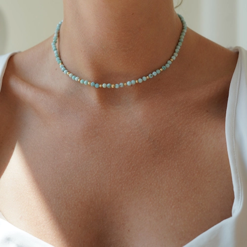 Złoty choker i bransoletka Larimar Blue próby 585