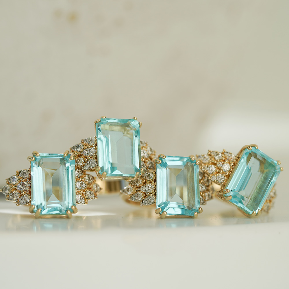 Pierścionki Royal Sky Blue z topazami Sky Blue i diamentami